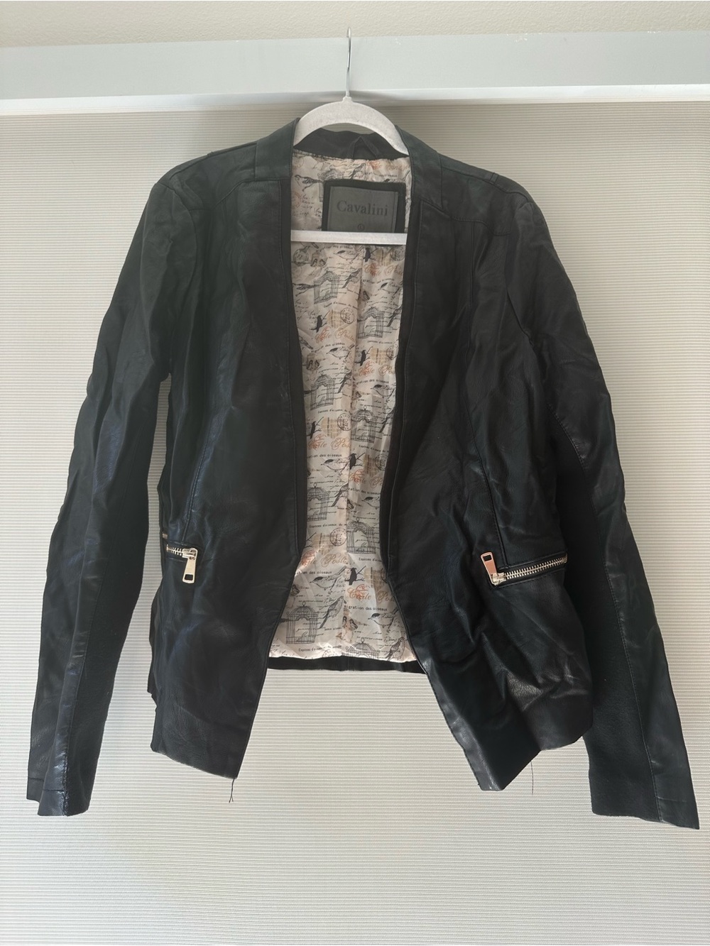 Cavalini Black Leather Open Front Jacket with Zip Pockets